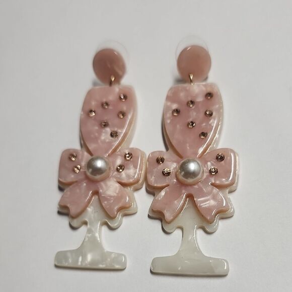 Acrylic Champane Glass Celebration Earrings With Bow Bachelorette Wedding Party - Picture 1 of 4